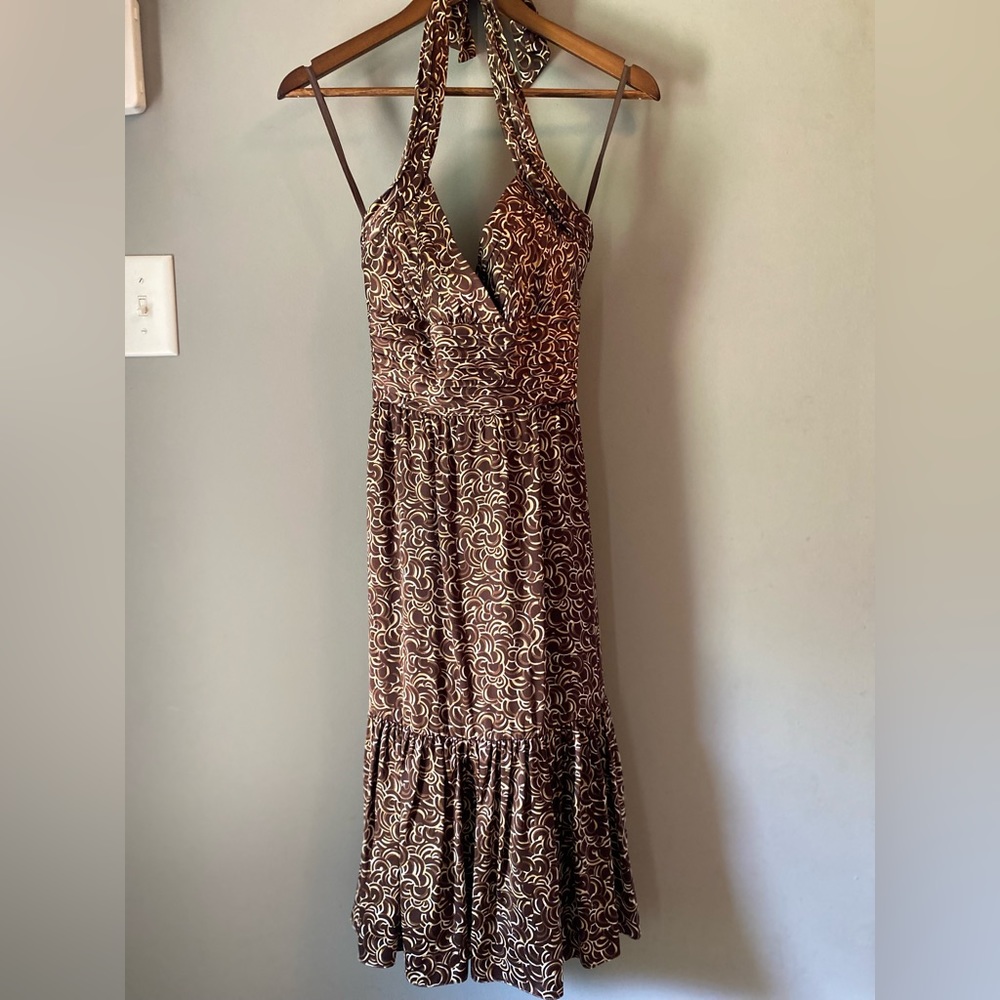 BCBG Brown & Gold Silk Dress